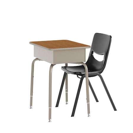 Flash Furniture HERCULES Student Desk w/Open Front Metal Book Box, Walnut Desktop, Silver Frame and Blk Stack Chair FD-DESK-GWA-SCH3BB-GG